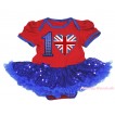 American's Birthday Red Baby Bodysuit Bling Royal Blue Sequins Pettiskirt & 1st Sparkle Royal Blue Birthday Number & British Heart Print JS4538